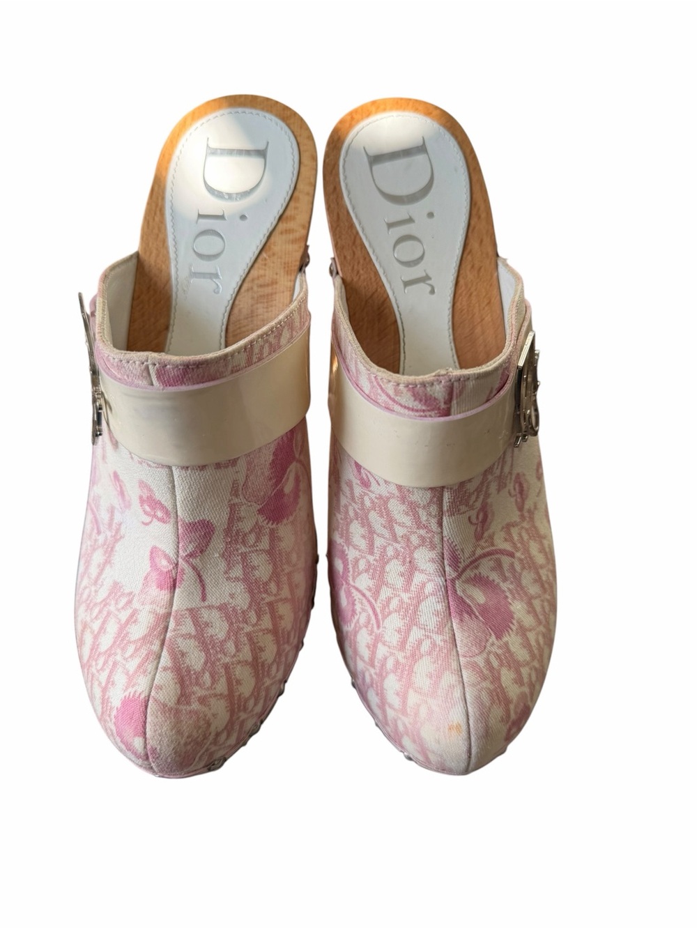 Vintage Christian Dior Cherry Blossom Diorissimo Platform Clogs Mules 38 US 7.5